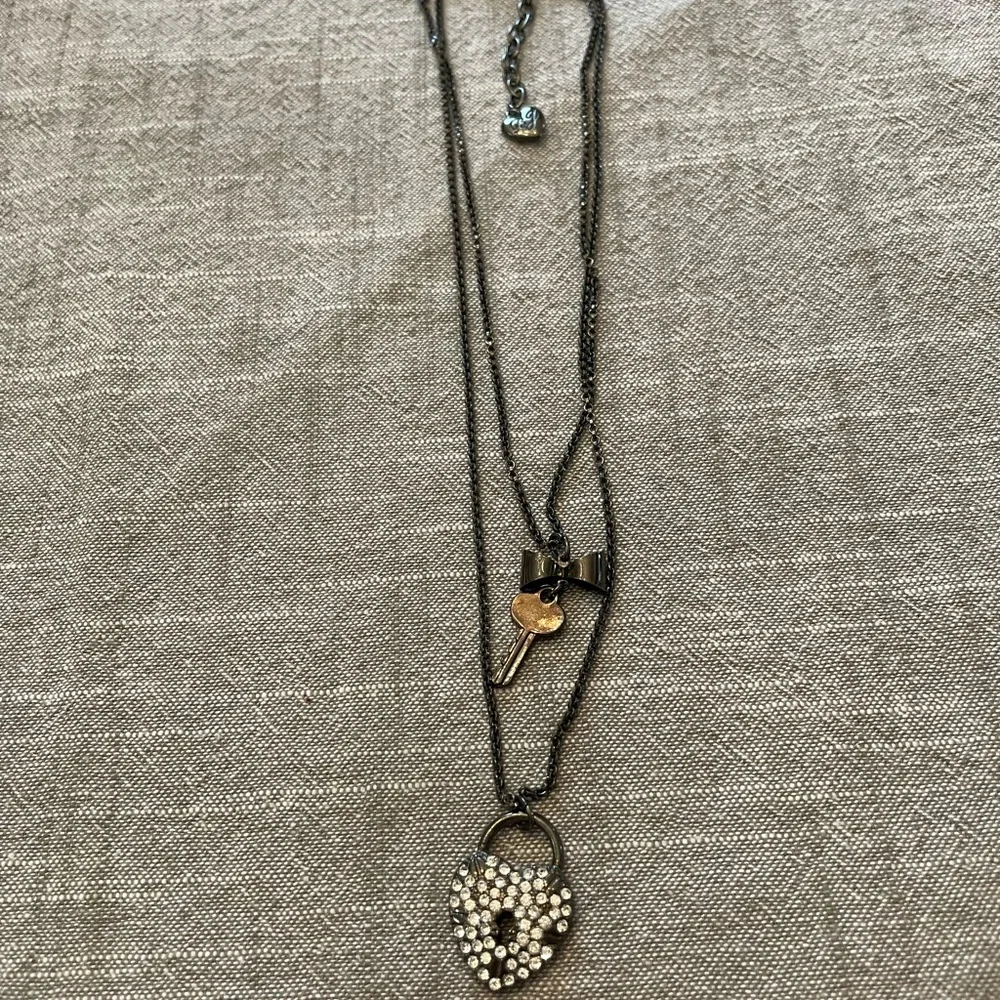 Betsey Johnson Black and Silver lock and key Layered Heart Necklace